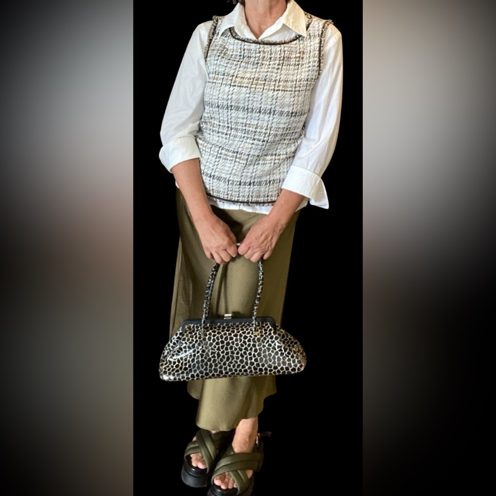 Max Studio Textured  Fringed Tweed Sweater Vest EUC LARGE